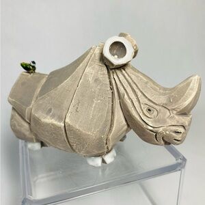 Artesania Rinconada Rhino Figurine with Bird Accent